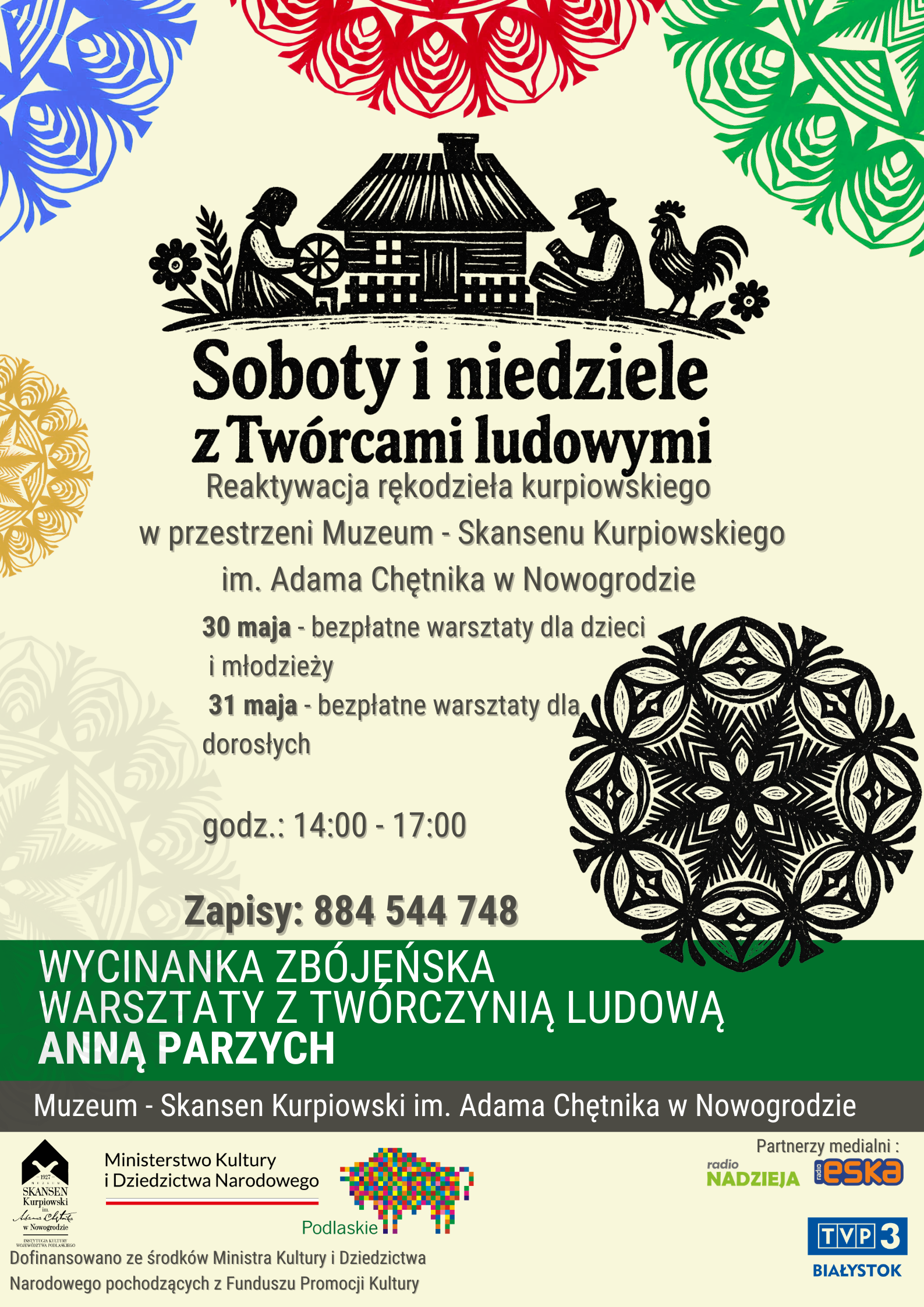 Warsztaty koronkarstwa w Skansenie Kurpiowskim. W weekend wycinanka zbójeńska