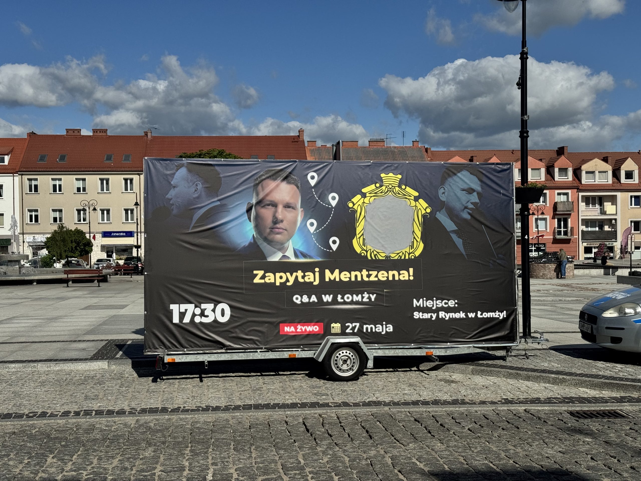 Spotkanie Mentzena w Łomży. Afera o herb, kontrowersyjny polityk i gorąca atmosfera jeszcze przed startem