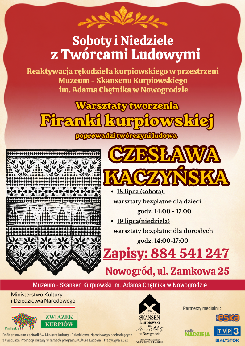 Warsztaty z firanki kurpiowskiej w Muzeum – Skansenie Kurpiowskim w Nowogrodzie